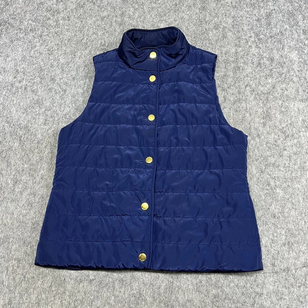 Michael Kors‎ Vest Womens Medium Blue Quilted Snap Front Stand Collar Puffer